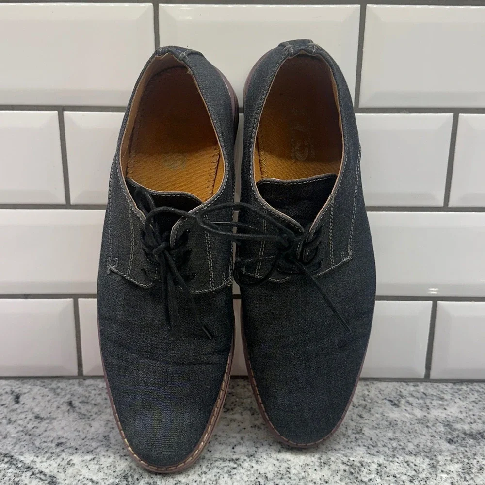 J75 Jump Mens 8 Primo Derby Shoes Black Denim Lace Up Contrast Stitch Urban Easy